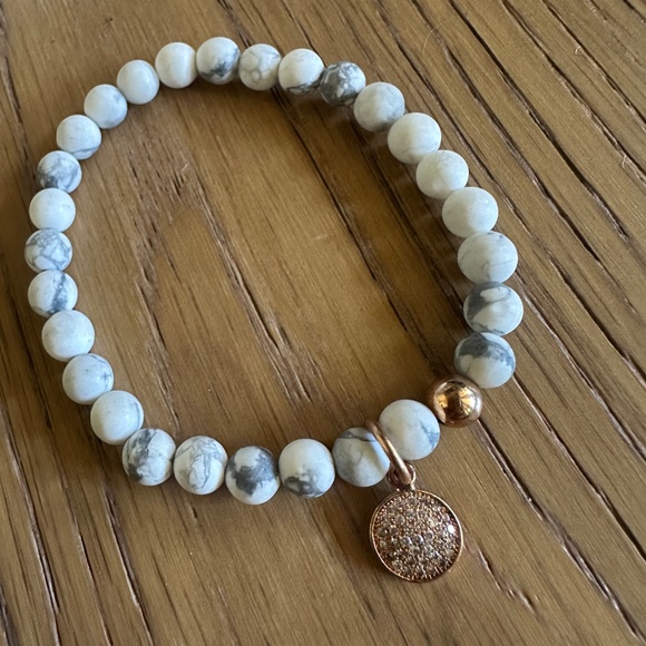 Matte White Howlite Stretch Bracelet with Pave Rose Gold Charm and Ball Spacer - Picture 5 of 9
